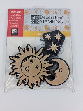 NOS Rubber Stampeded Decorative Stamping Celestial Sun Moon Stars Stamp 3 Pc Set